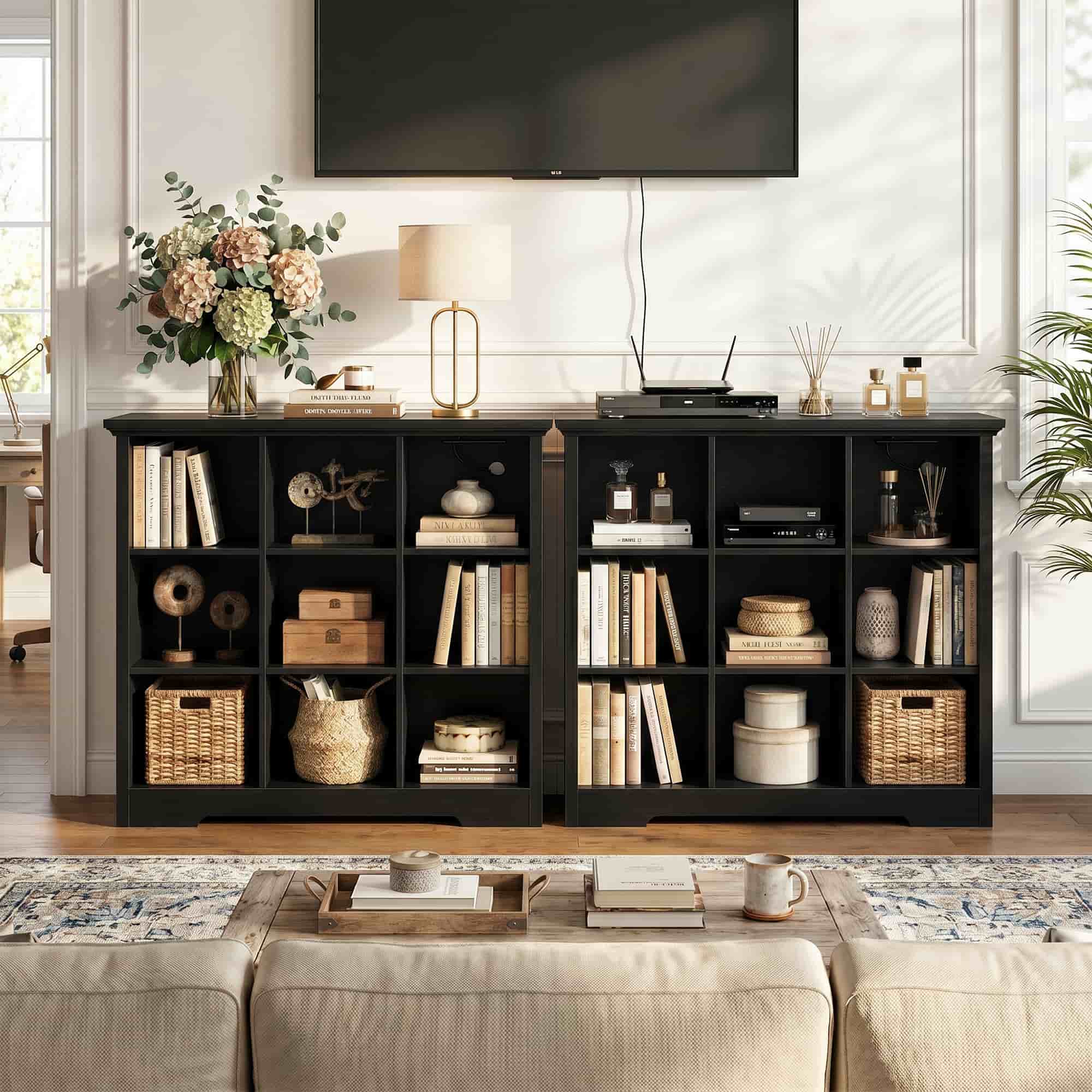 38.6'' Wide 9 Cube Storage Organizer with Charging Station