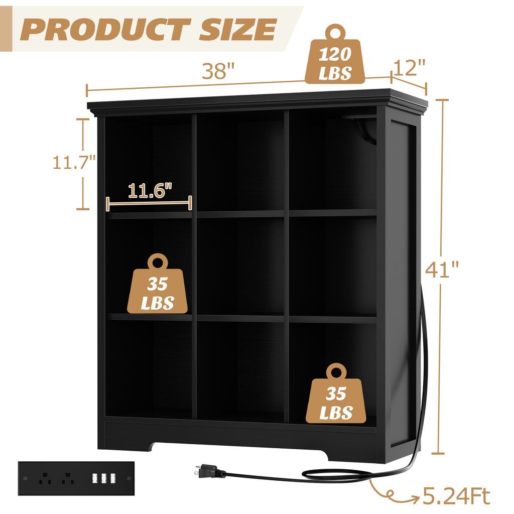 38.6'' Wide 9 Cube Storage Organizer with Charging Station