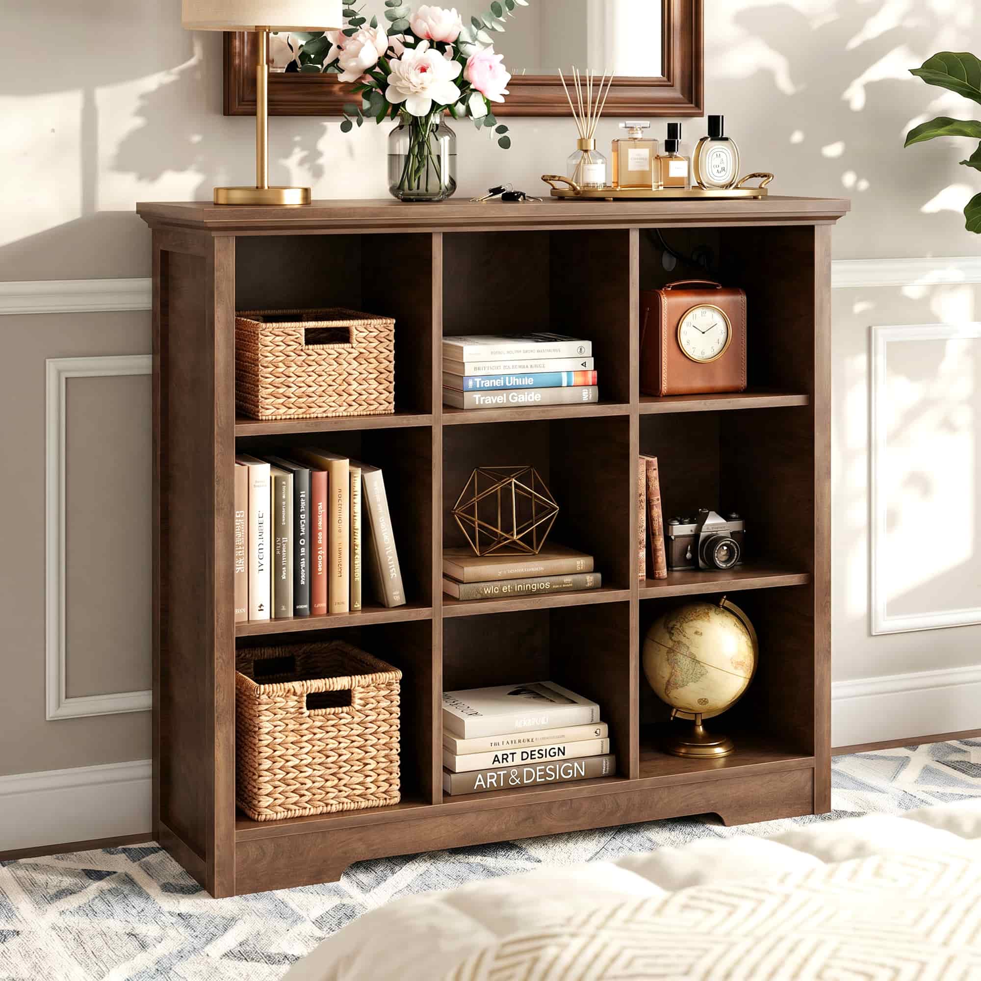 38.6'' Wide 9 Cube Storage Organizer with Charging Station