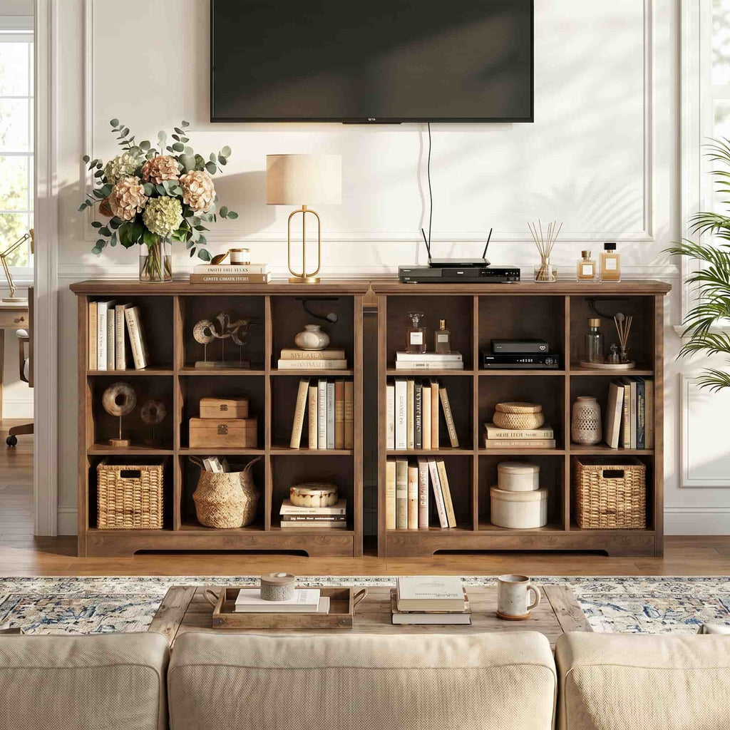 38.6'' Wide 9 Cube Storage Organizer with Charging Station