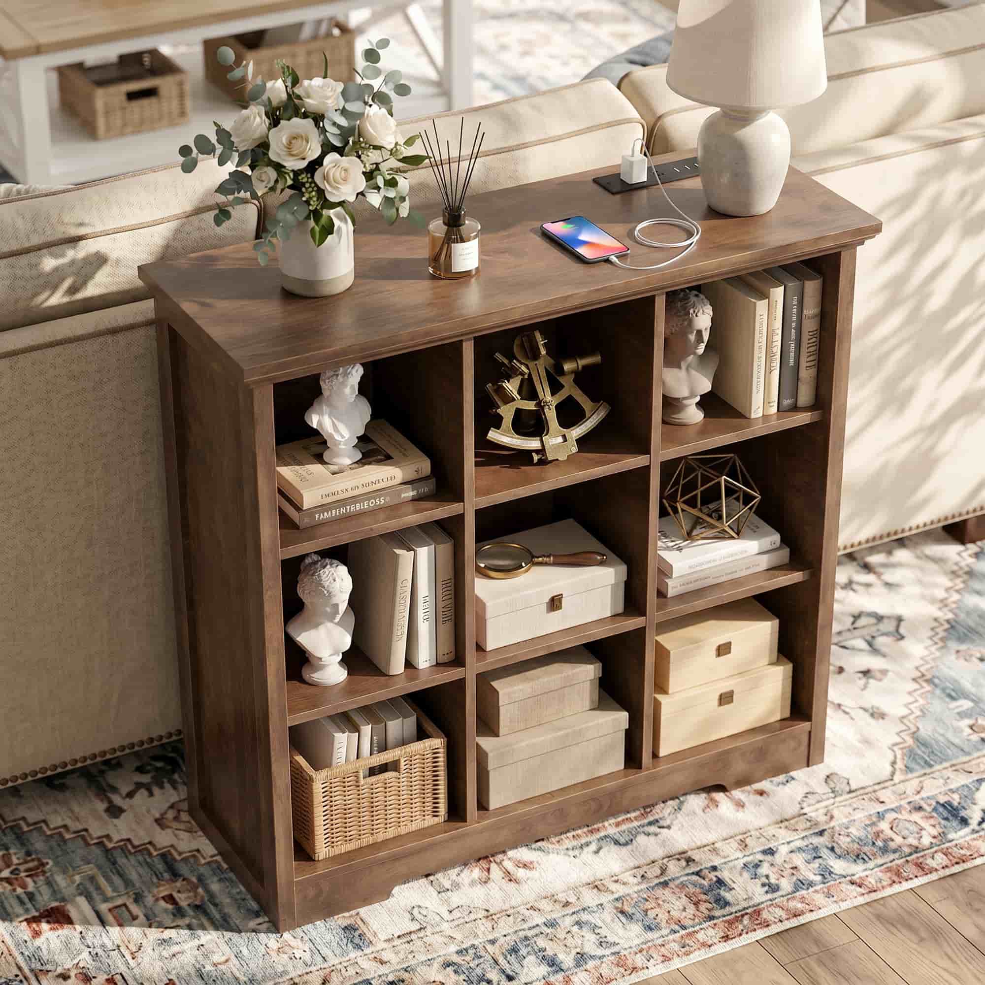 38.6'' Wide 9 Cube Storage Organizer with Charging Station