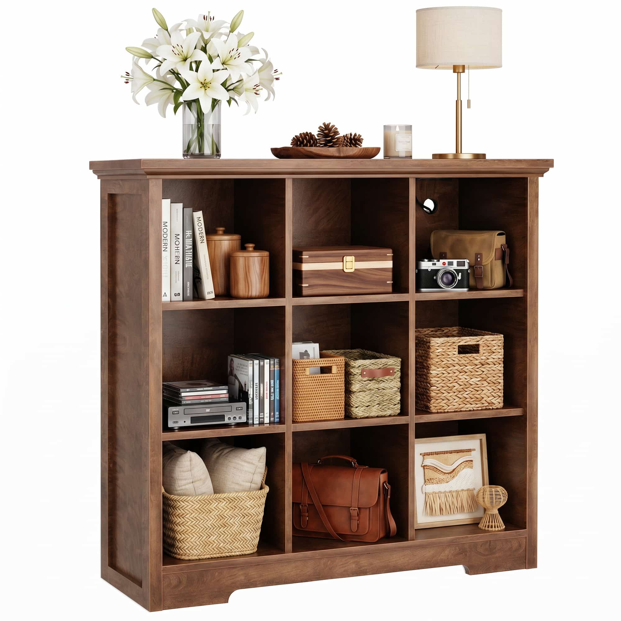 38.6'' Wide 9 Cube Storage Organizer with Charging Station