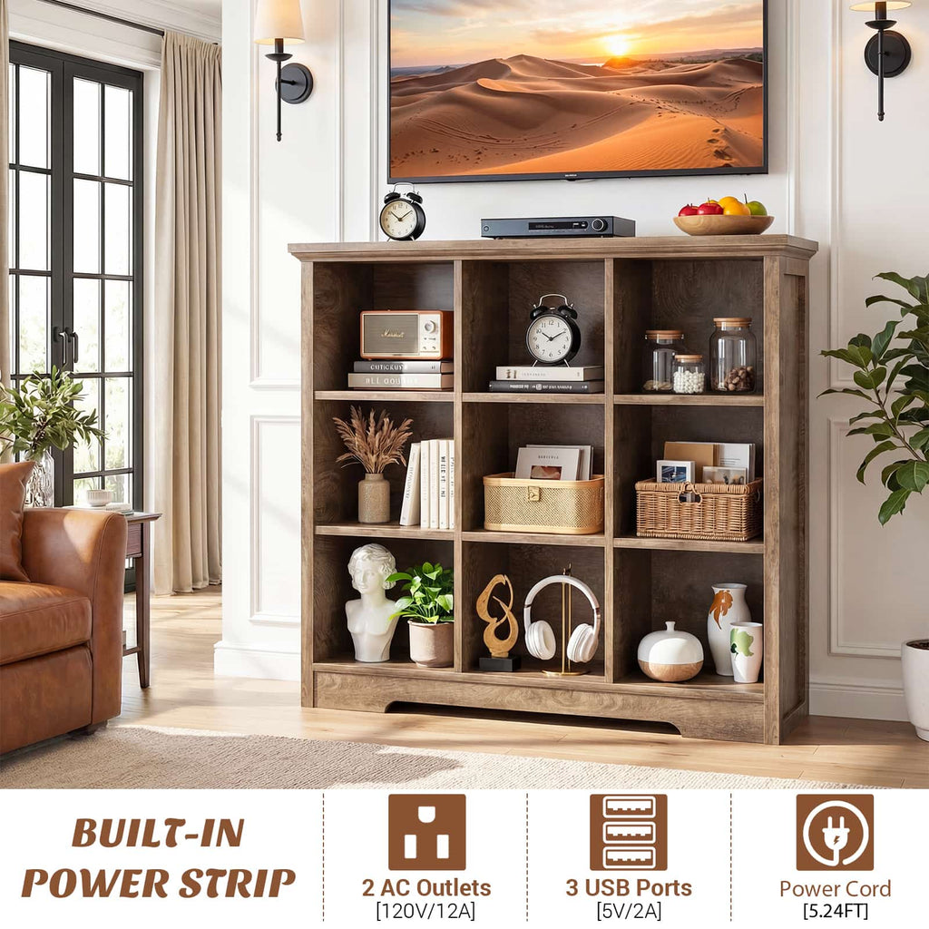38.6'' Wide 9 Cube Storage Organizer with Charging Station