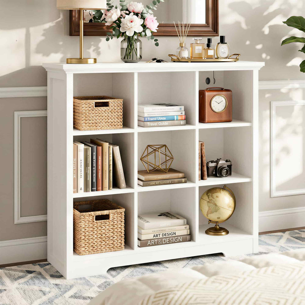 38.6'' Wide 9 Cube Storage Organizer with Charging Station