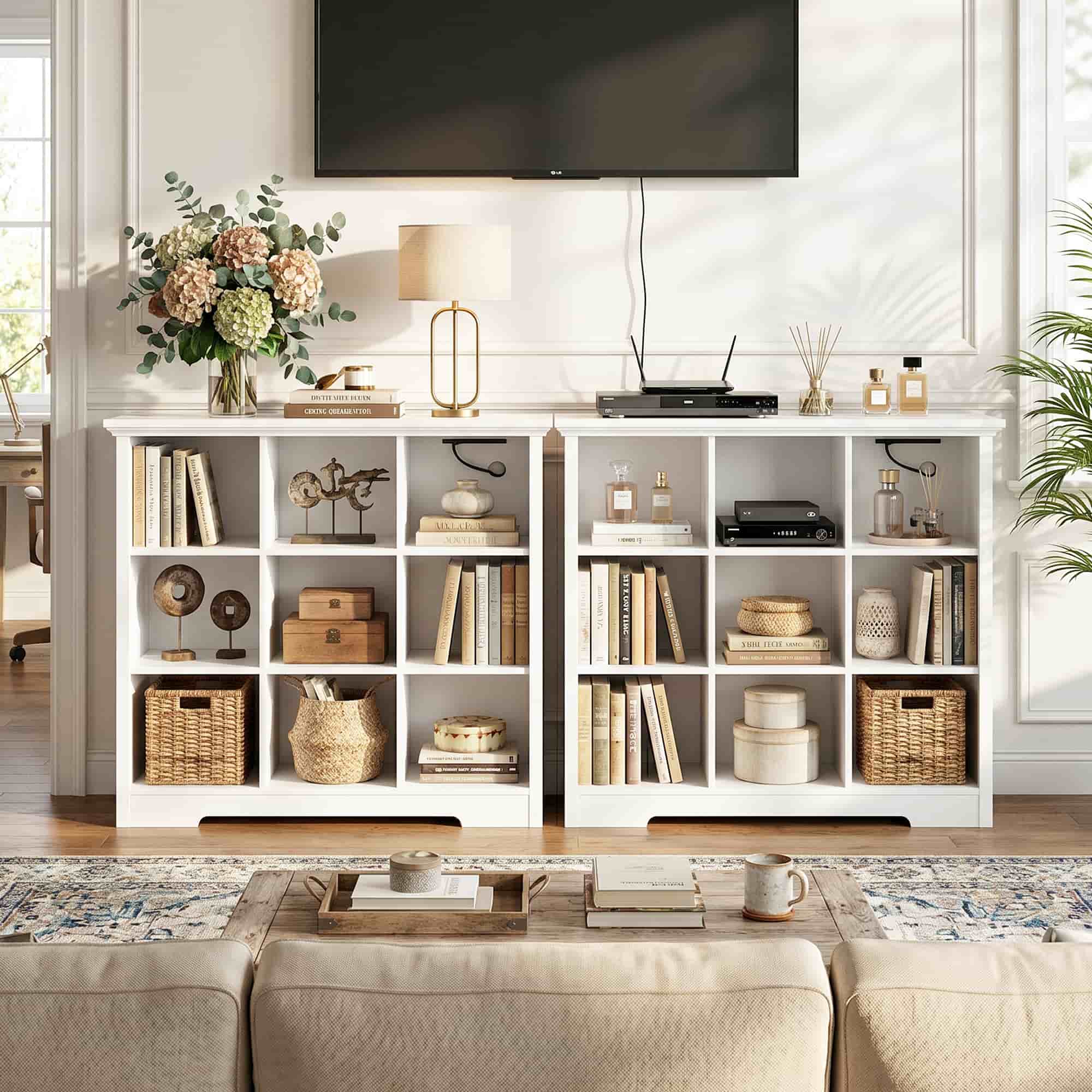 38.6'' Wide 9 Cube Storage Organizer with Charging Station