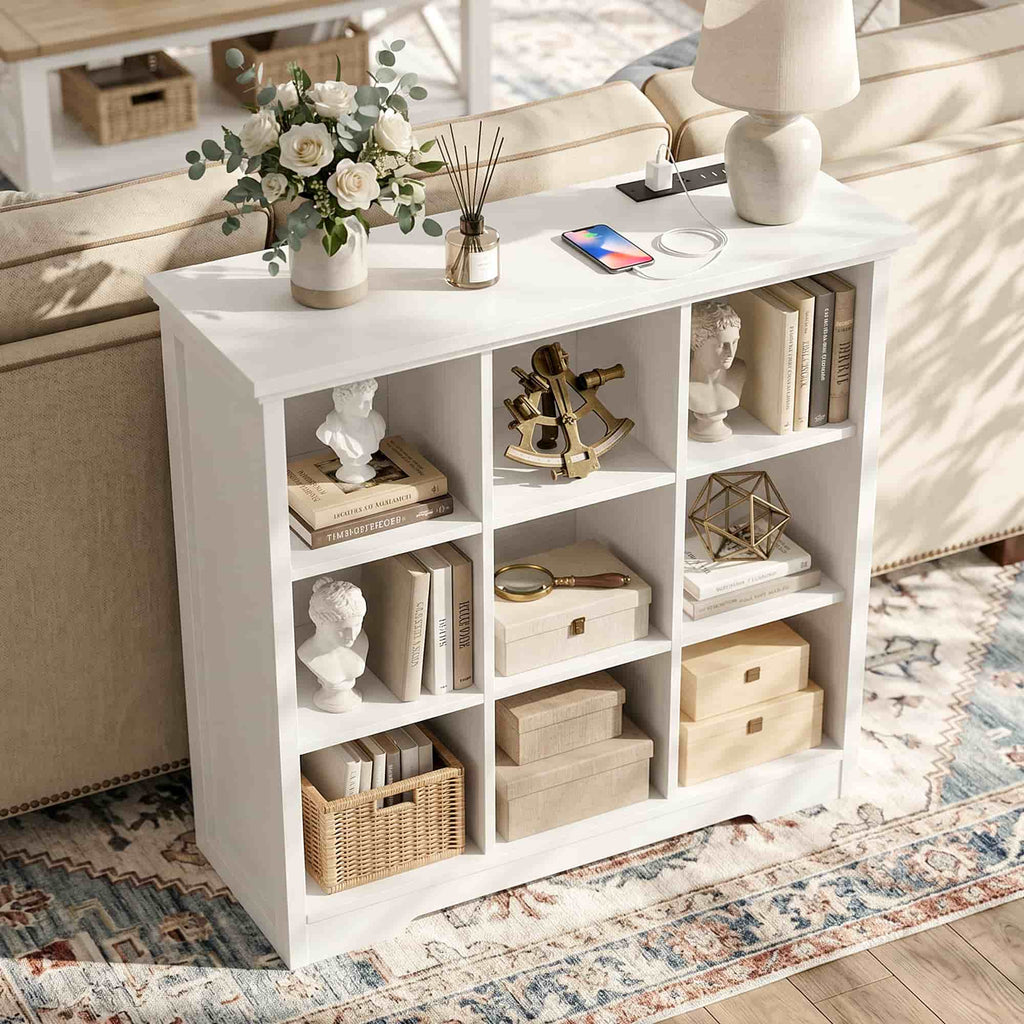38.6'' Wide 9 Cube Storage Organizer with Charging Station