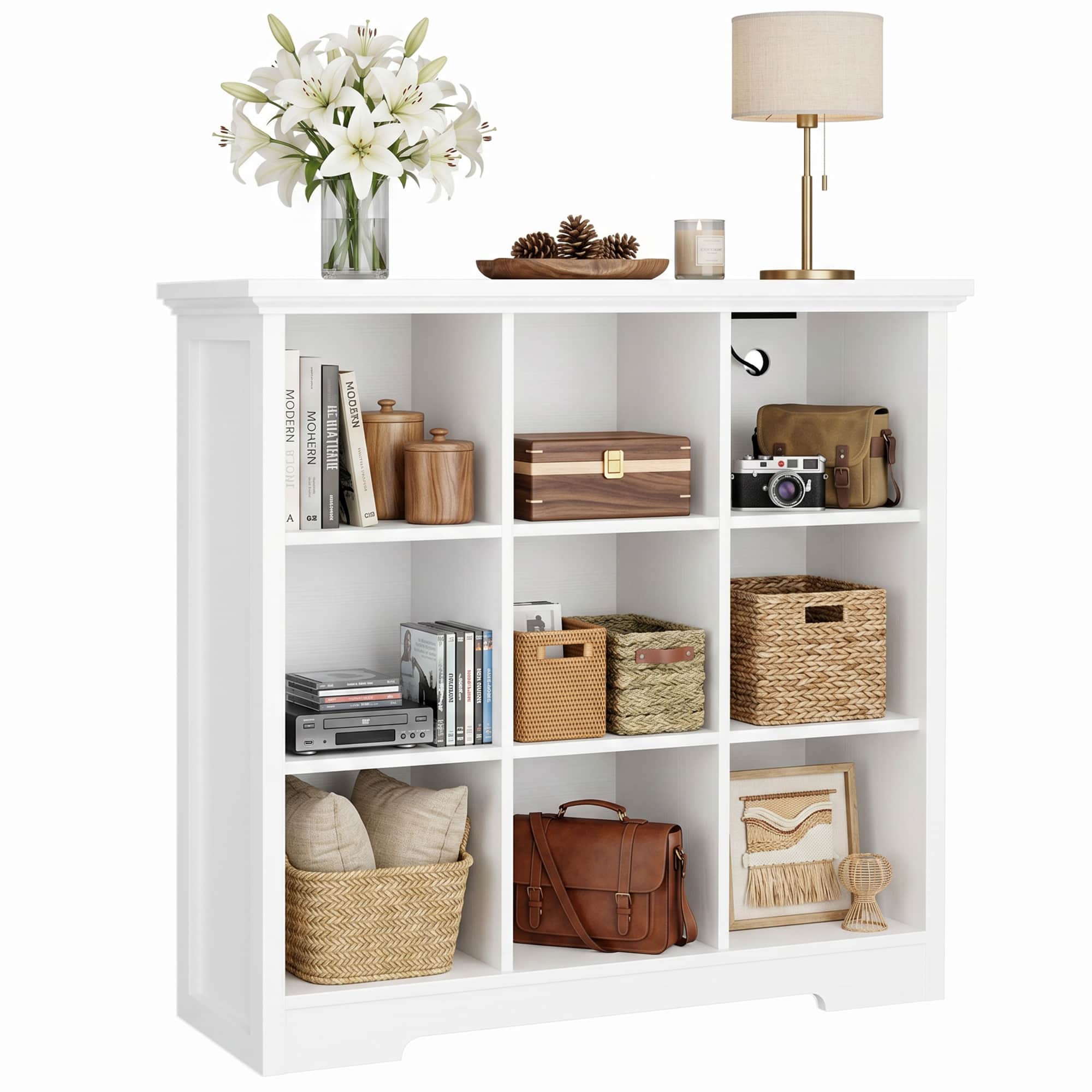 38.6'' Wide 9 Cube Storage Organizer with Charging Station