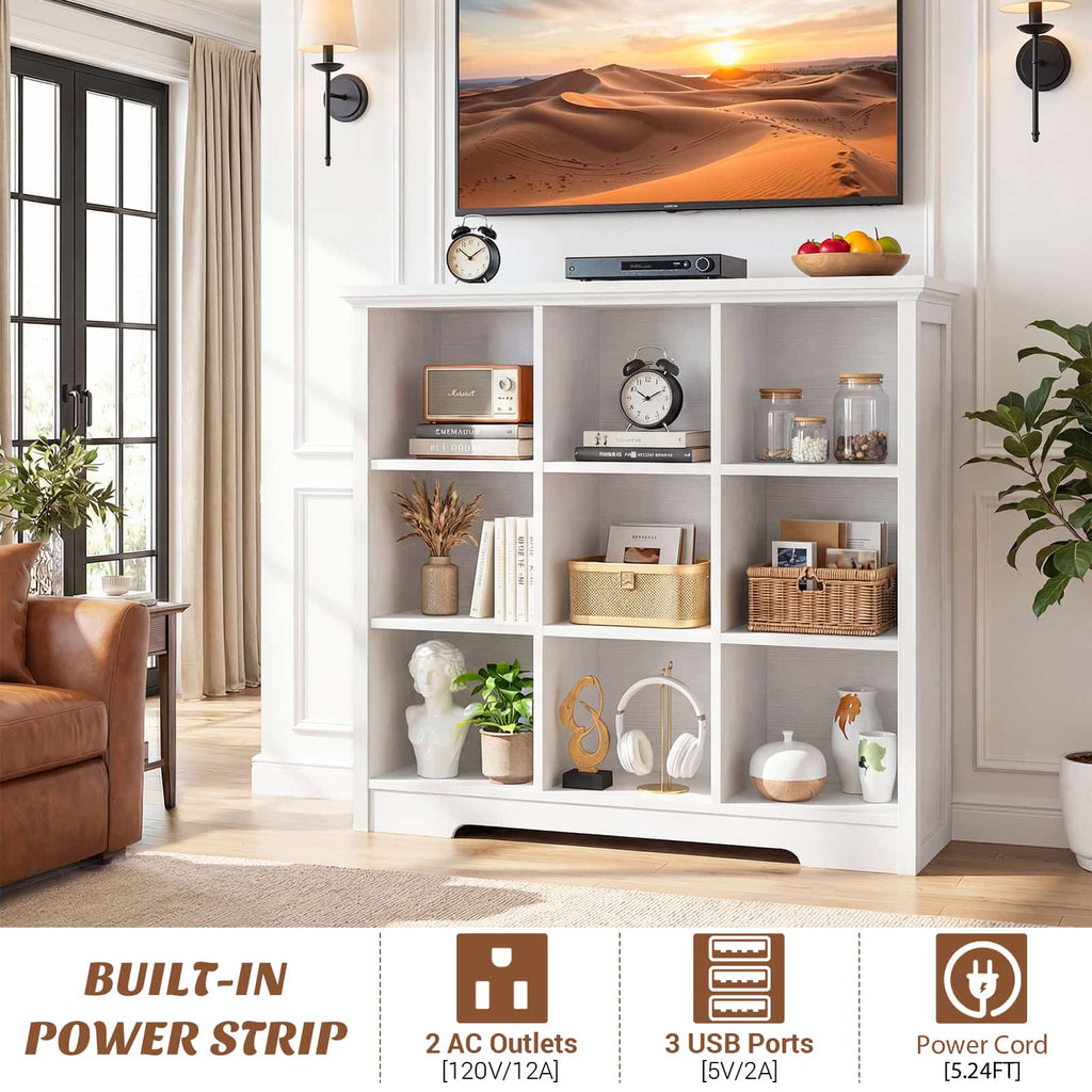 38.6'' Wide 9 Cube Storage Organizer with Charging Station