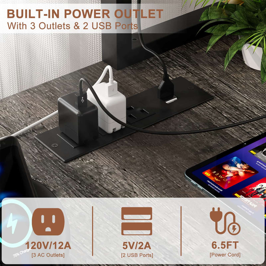 49'' Reversible Computer Gaming Desk with Hutch and Charging Station