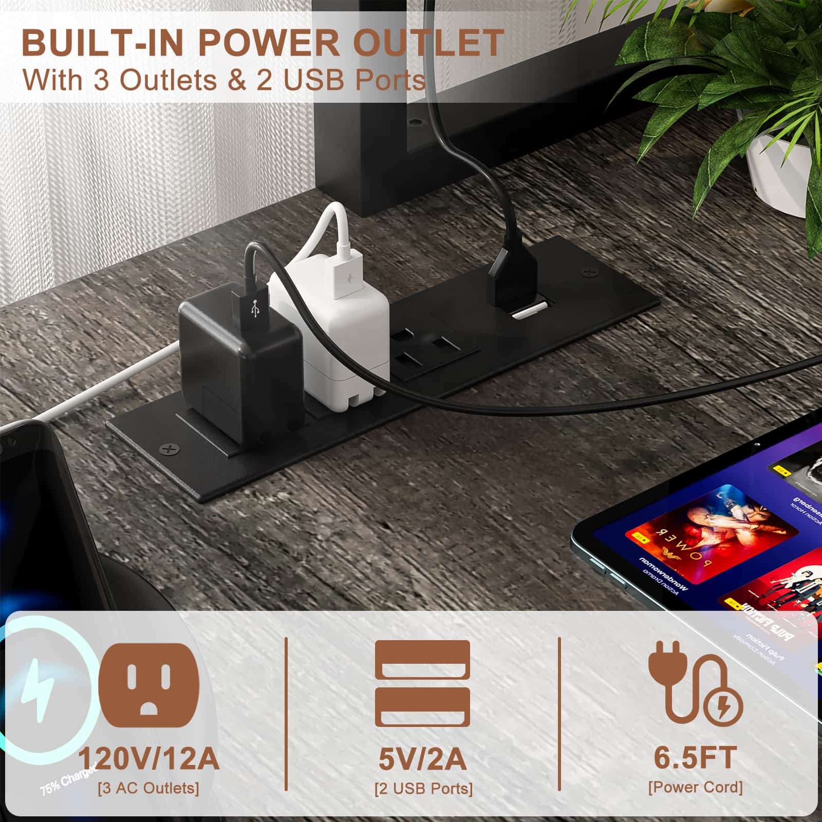 49'' Reversible Computer Gaming Desk with Hutch and Charging Station