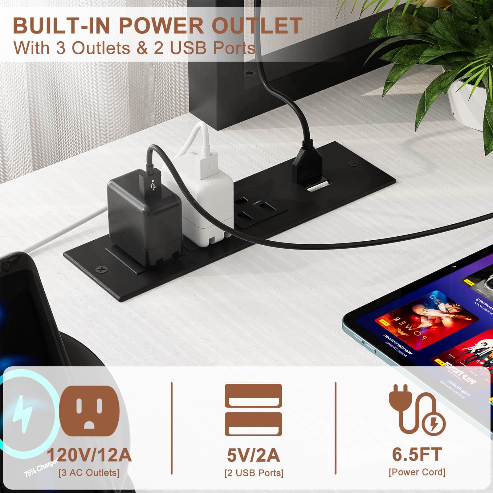 49'' Reversible Computer Gaming Desk with Hutch and Charging Station