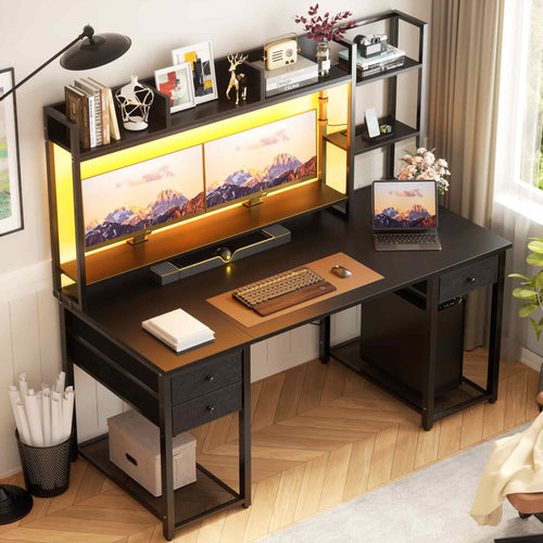 55'' Computer Gaming Desk with Hutch and Power Outlets