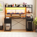 55'' Computer Gaming Desk with Hutch and Power Outlets