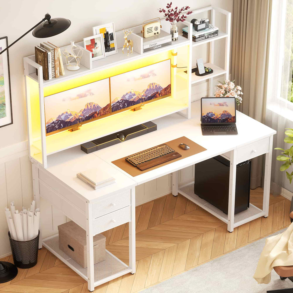 55'' Computer Gaming Desk with Hutch and Power Outlets
