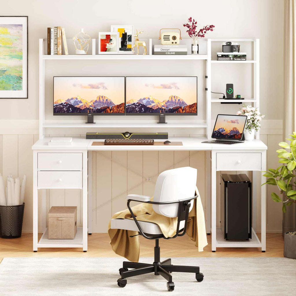 55'' Computer Gaming Desk with Hutch and Power Outlets