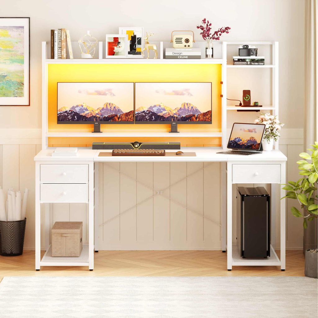 55'' Computer Gaming Desk with Hutch and Power Outlets