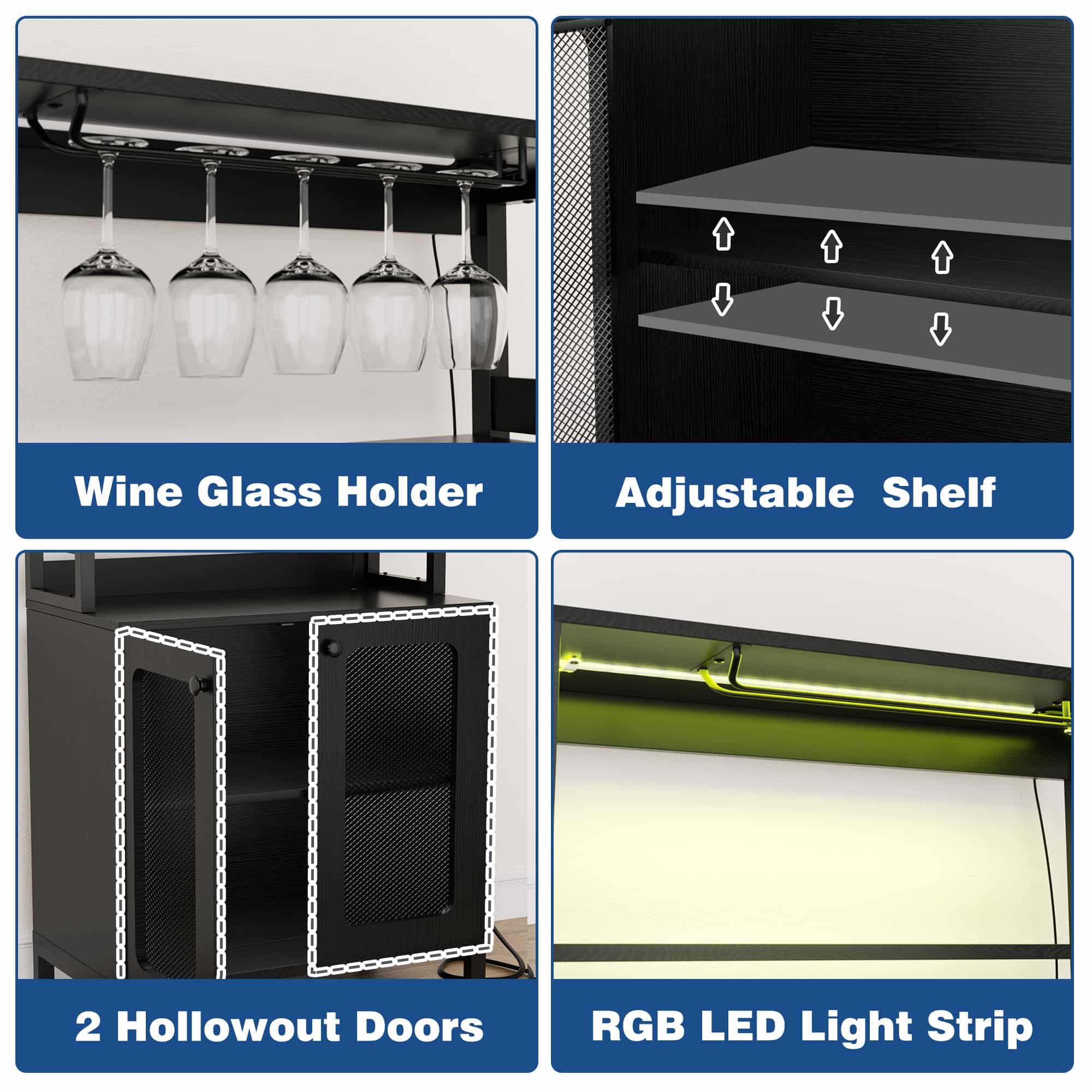 67'' Tall Wine Cabient with Charging Station and LED Lights