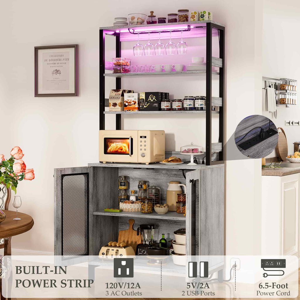 67'' Tall Wine Cabient with Charging Station and LED Lights