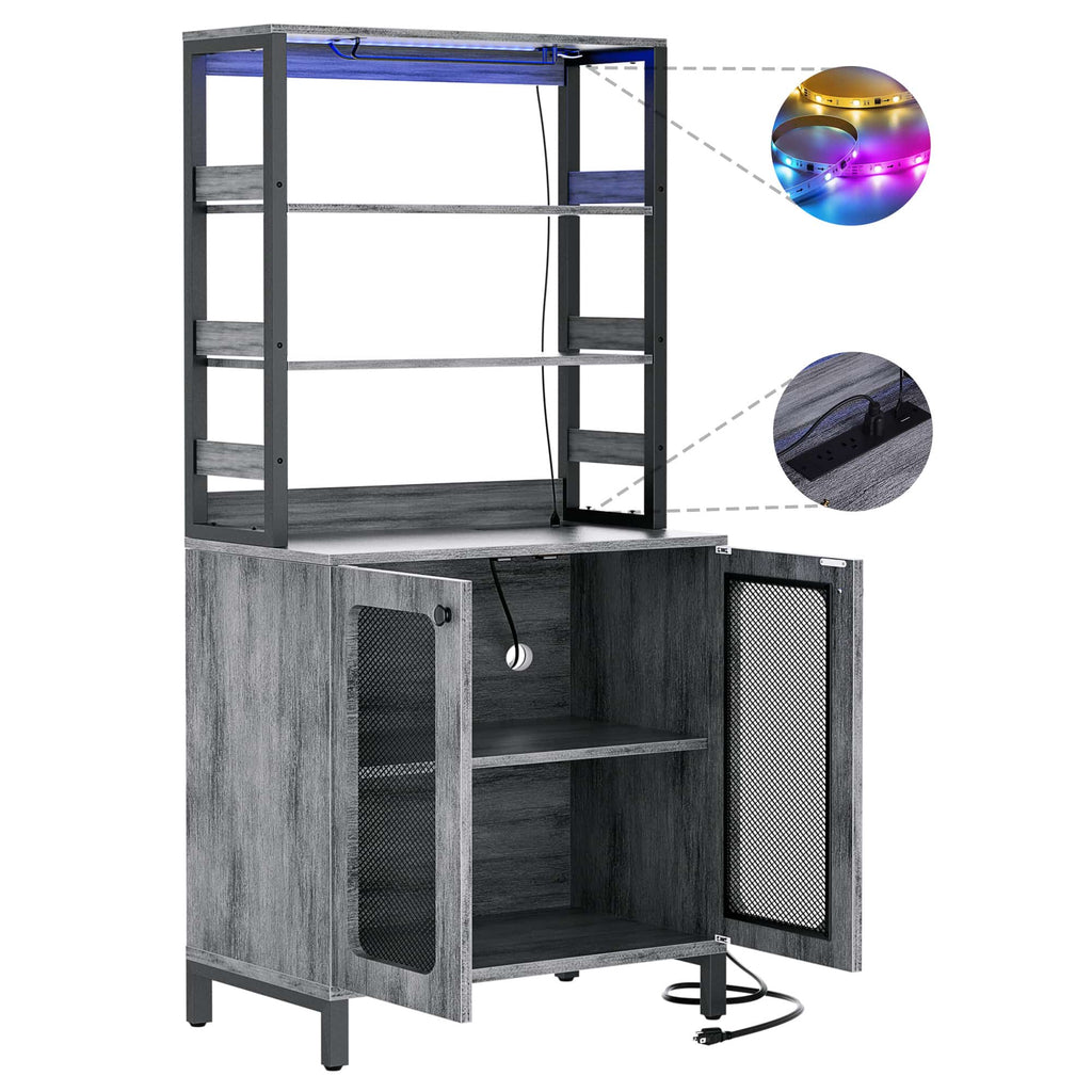 67'' Tall Wine Cabient with Charging Station and LED Lights