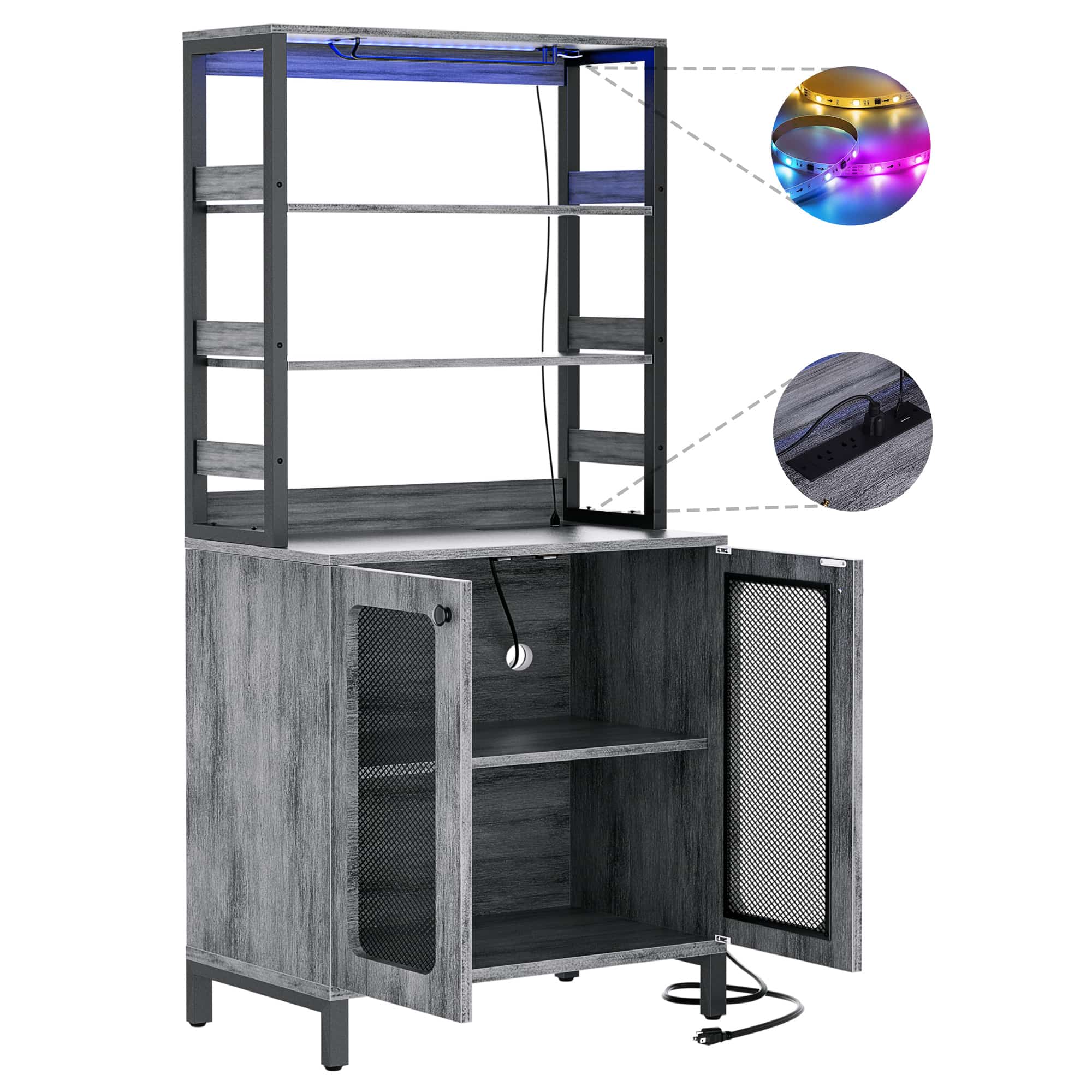 67'' Tall Wine Cabient with Charging Station and LED Lights