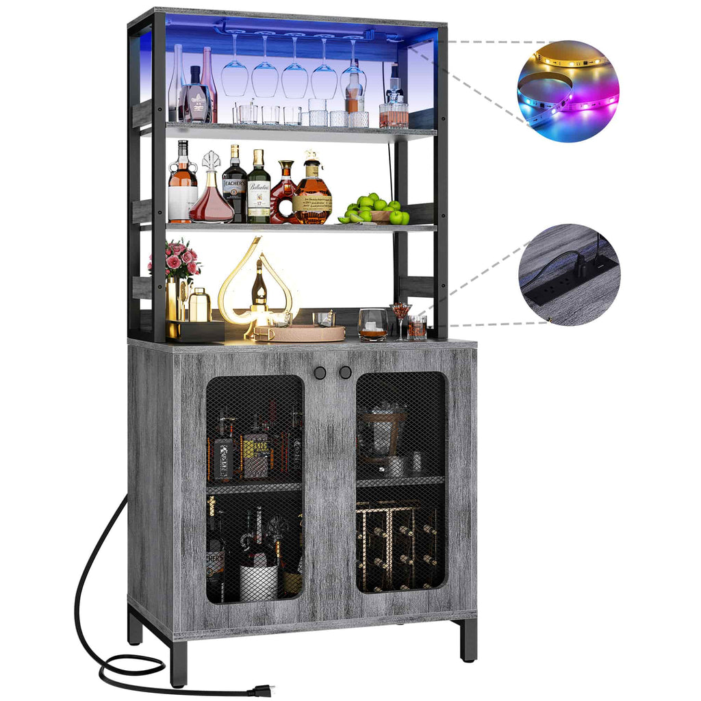 67'' Tall Wine Cabient with Charging Station and LED Lights