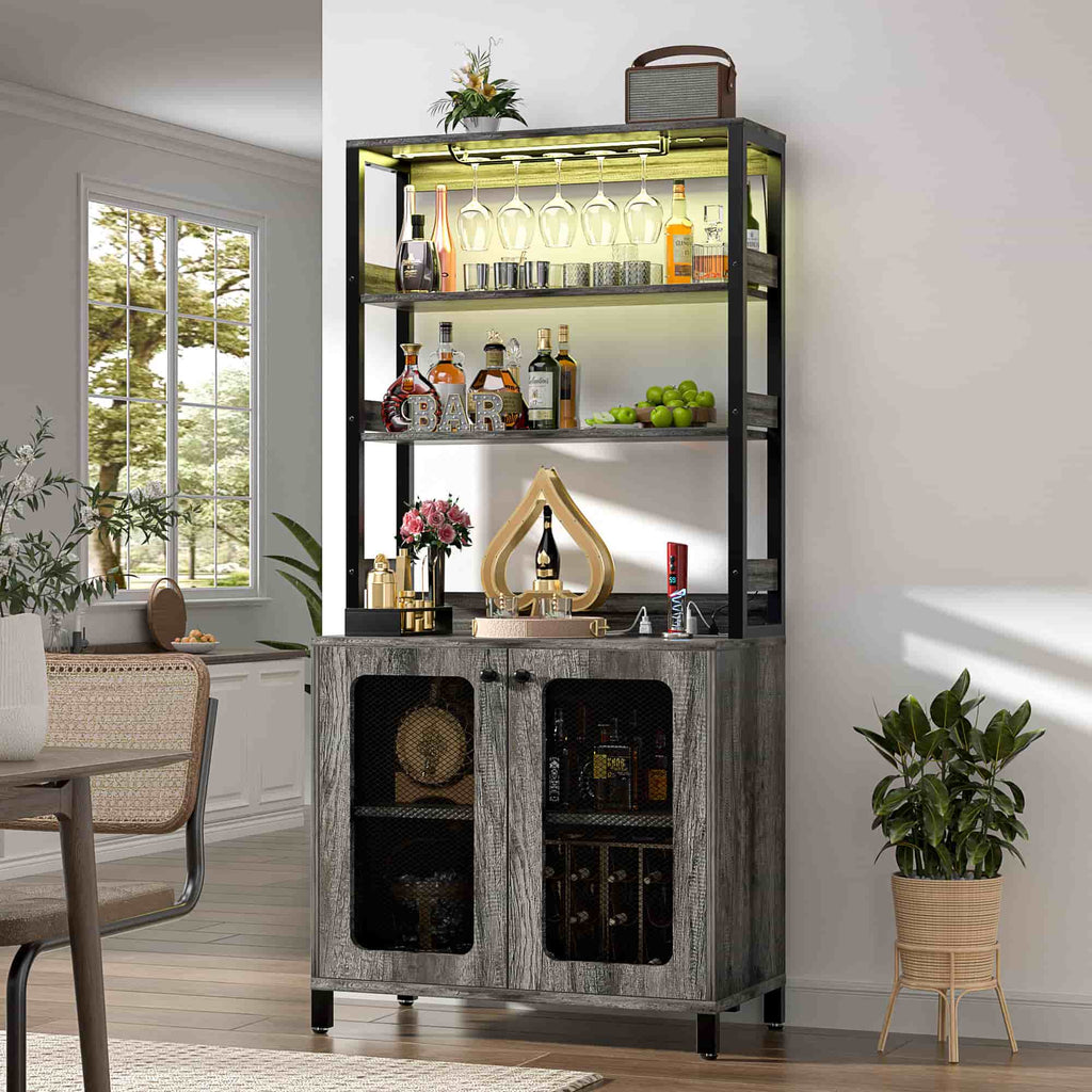 67'' Tall Wine Cabient with Charging Station and LED Lights