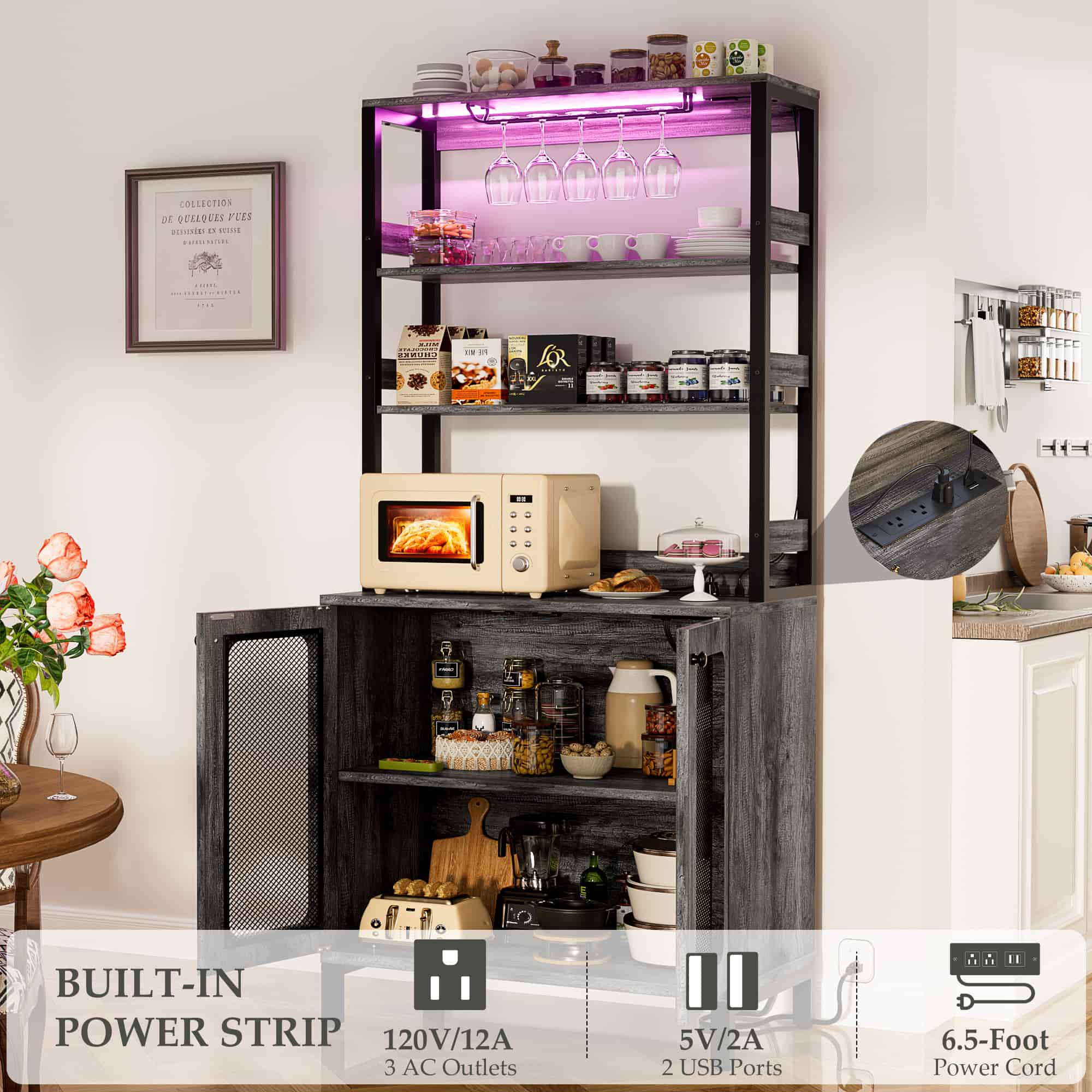 67'' Tall Wine Cabient with Charging Station and LED Lights