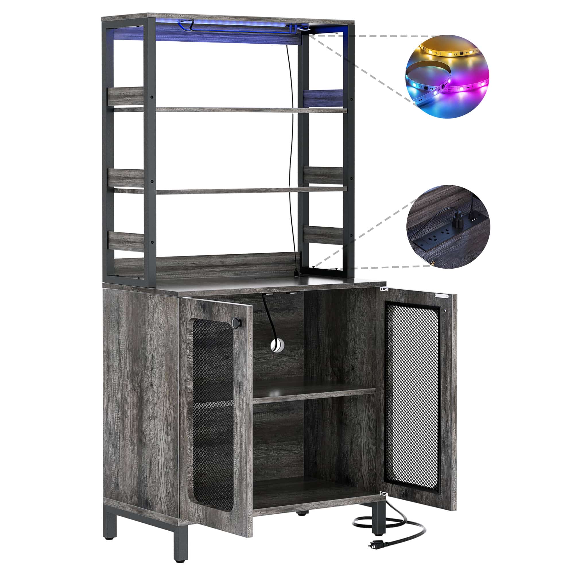 67'' Tall Wine Cabient with Charging Station and LED Lights