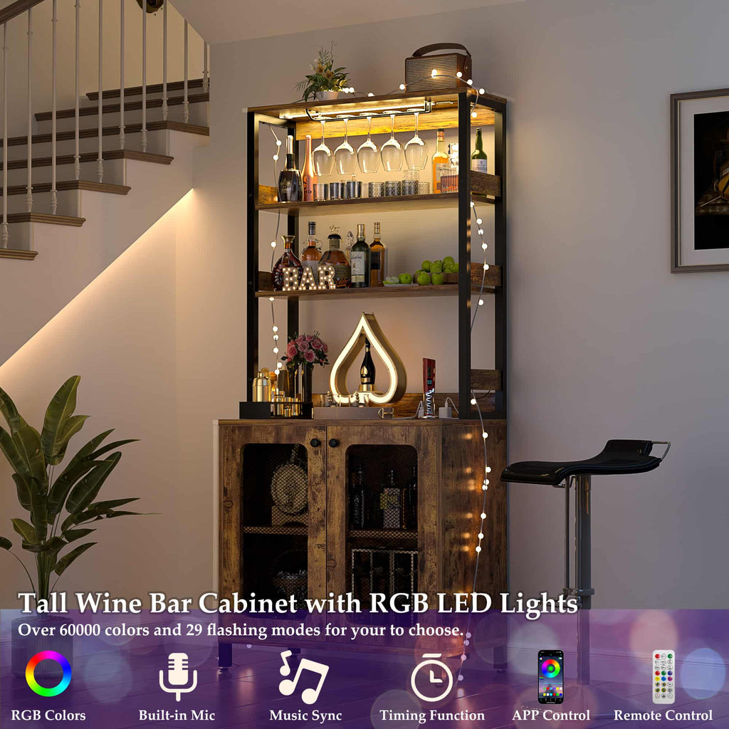 67'' Tall Wine Cabient with Charging Station and LED Lights