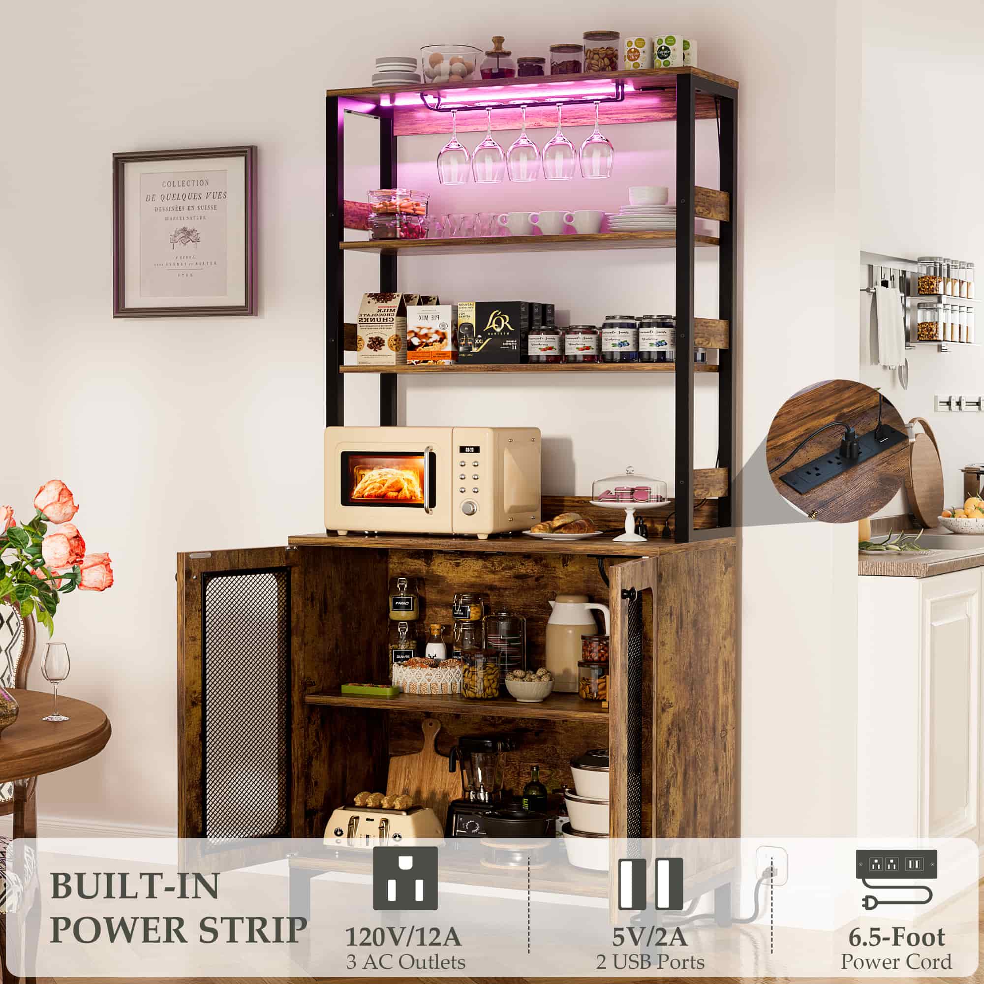 67'' Tall Wine Cabient with Charging Station and LED Lights