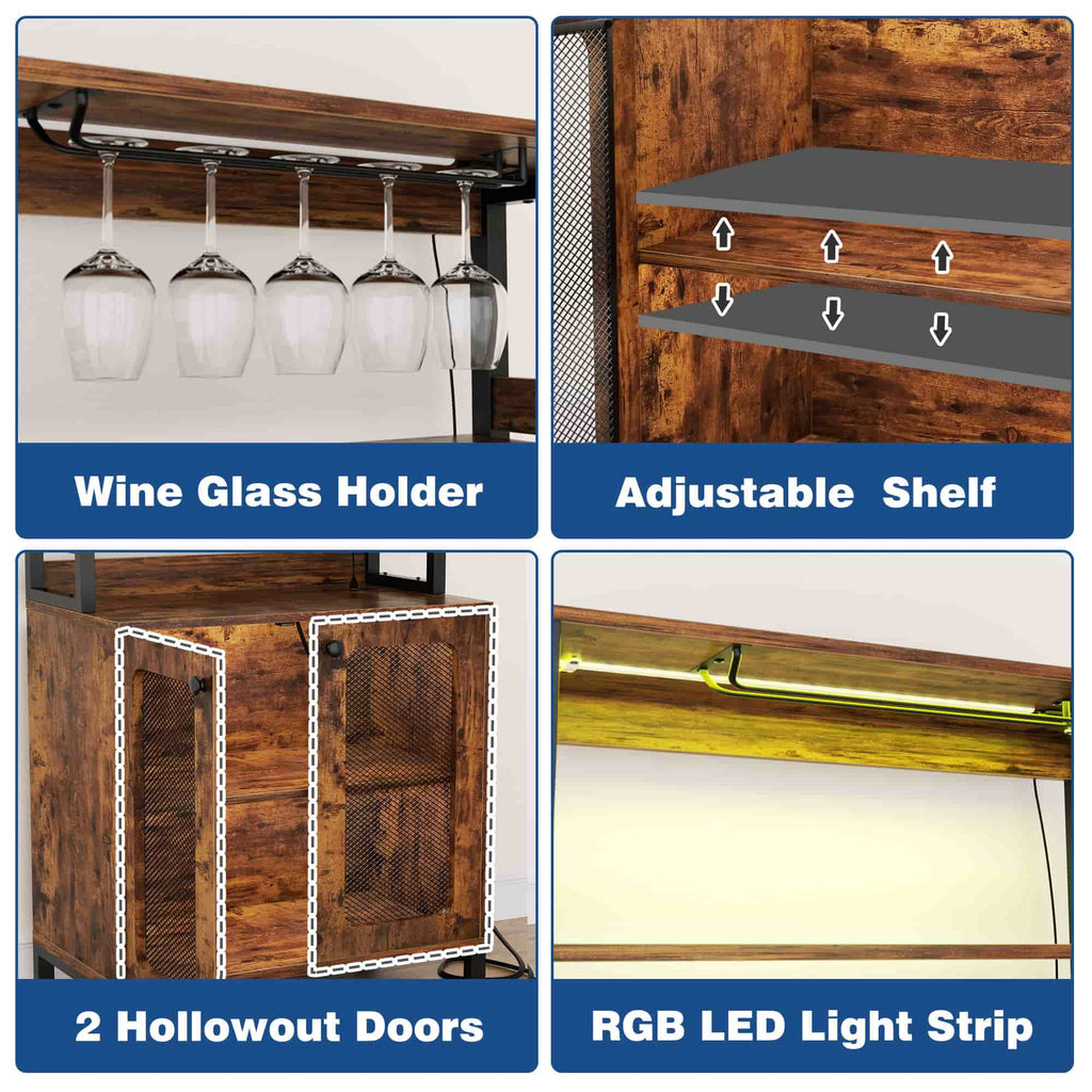 67'' Tall Wine Cabient with Charging Station and LED Lights