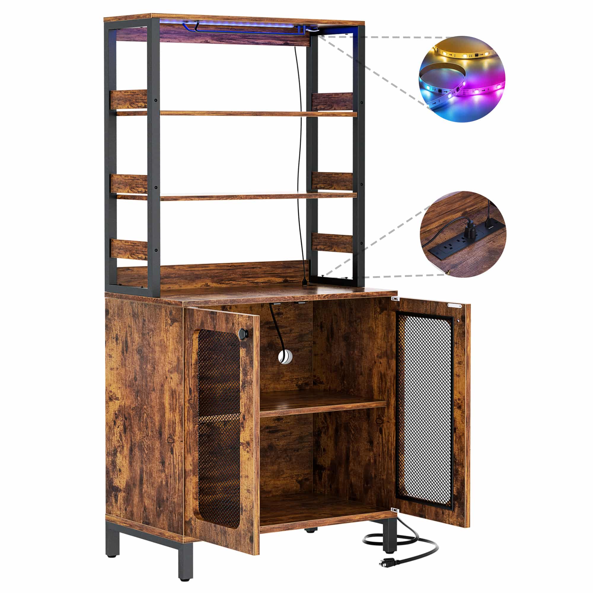 67'' Tall Wine Cabient with Charging Station and LED Lights