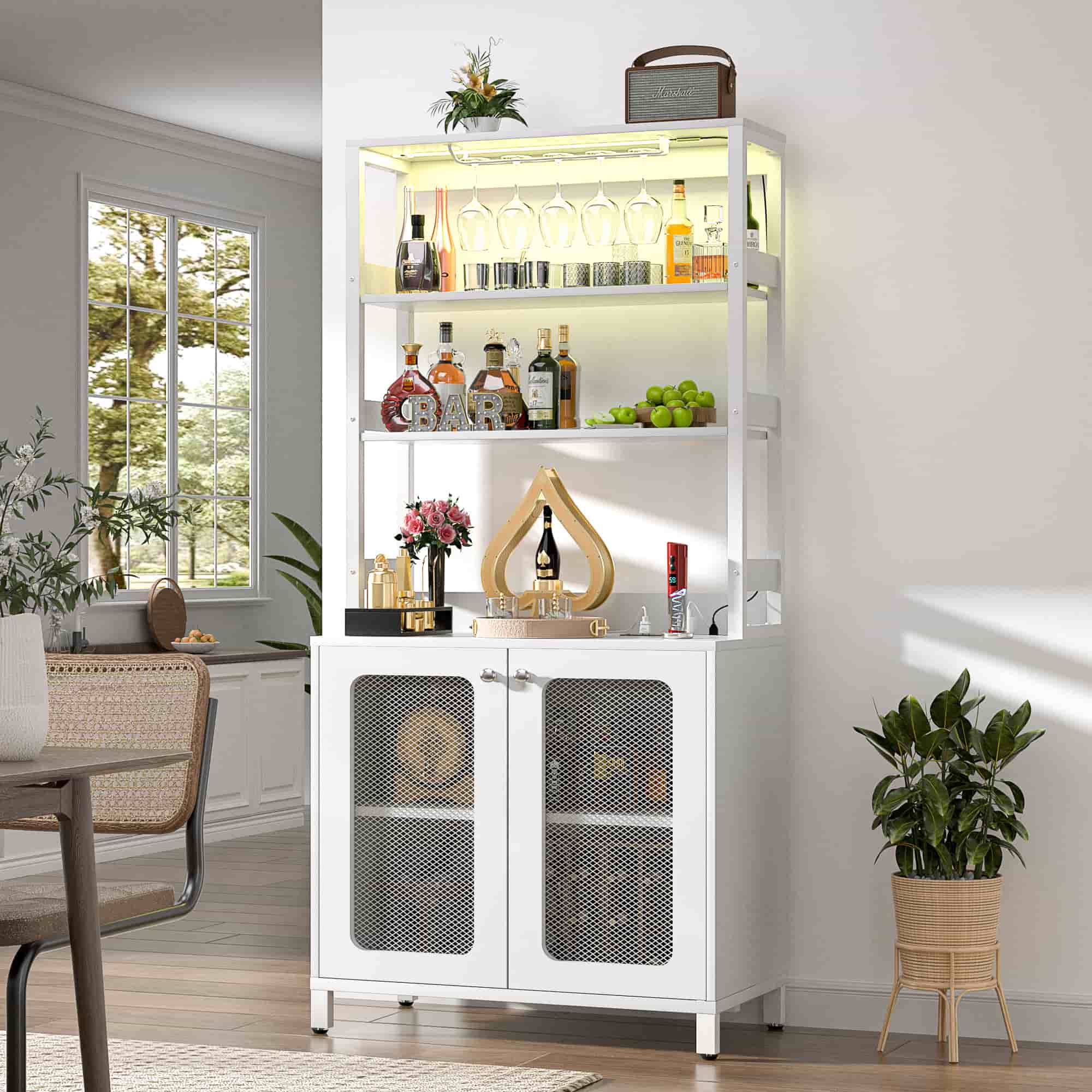 67'' Tall Wine Cabient with Charging Station and LED Lights