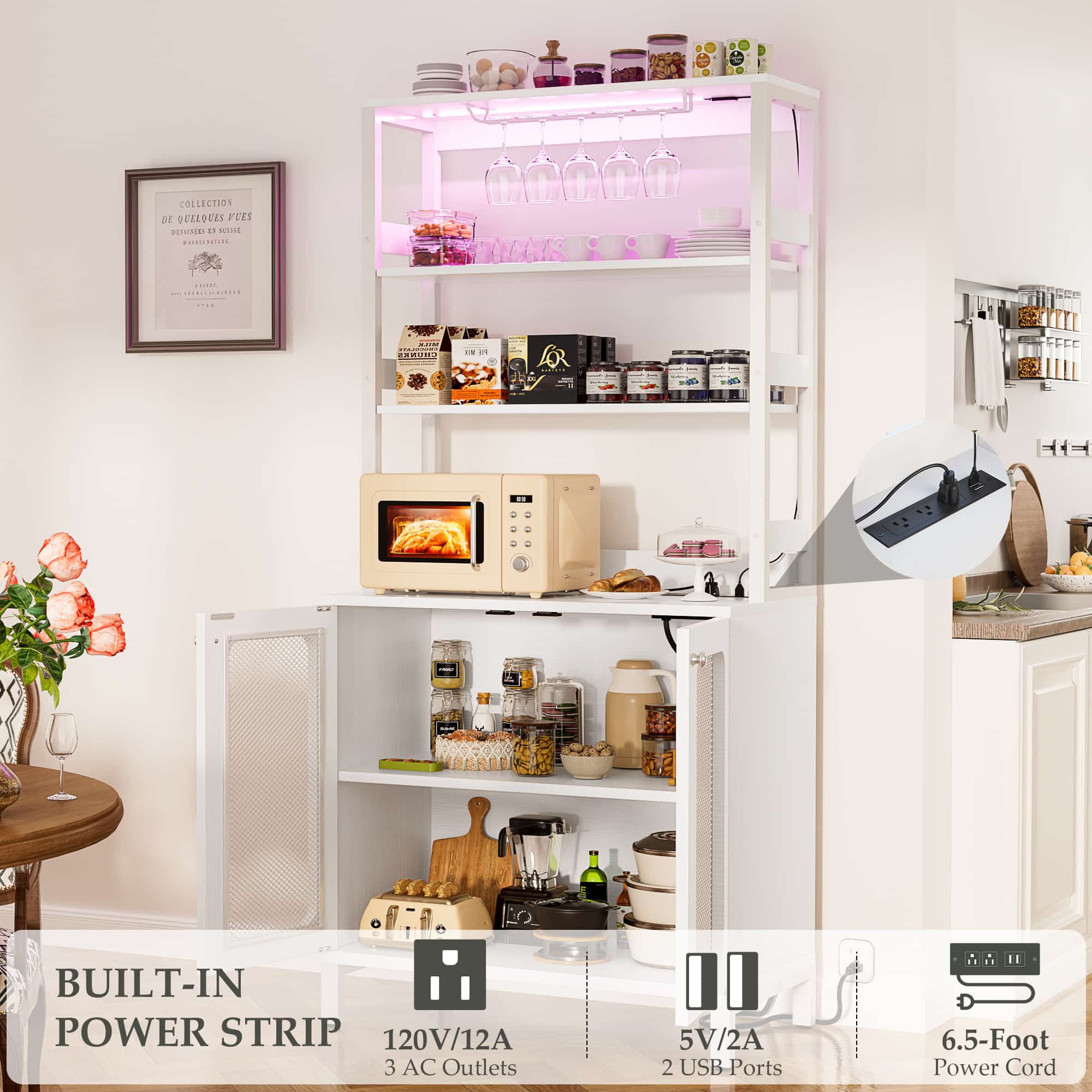 67'' Tall Wine Cabient with Charging Station and LED Lights