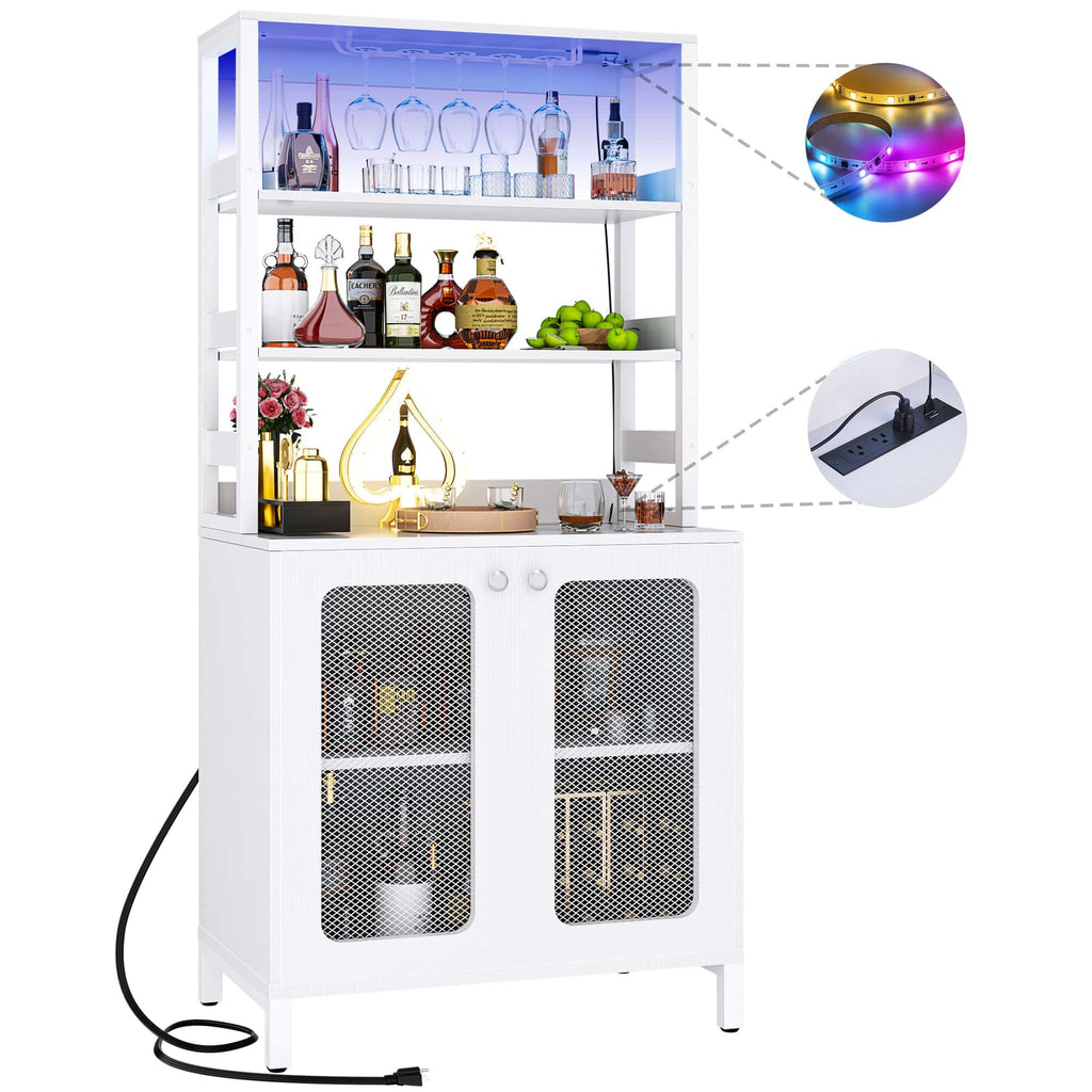 67'' Tall Wine Cabient with Charging Station and LED Lights