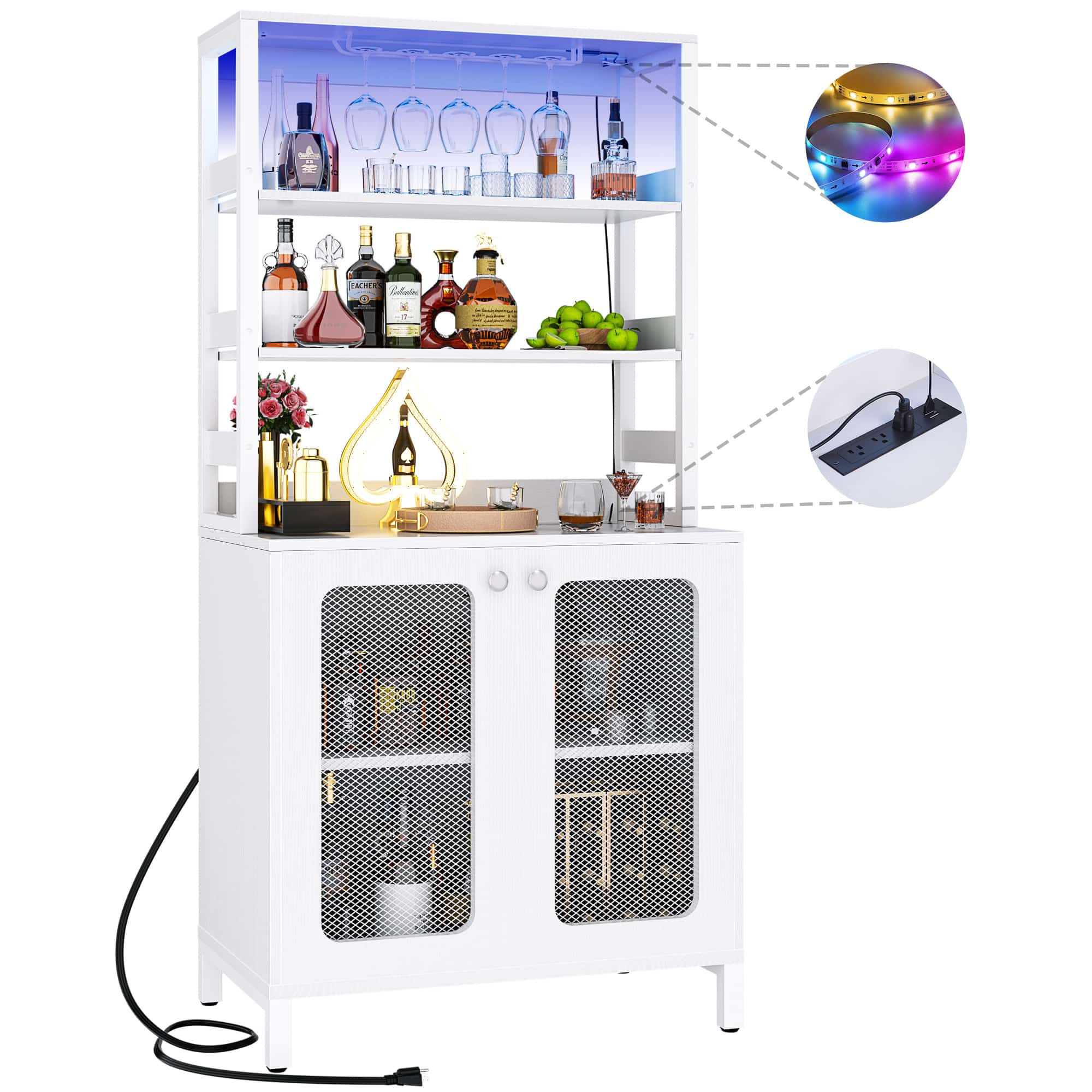 67'' Tall Wine Cabient with Charging Station and LED Lights