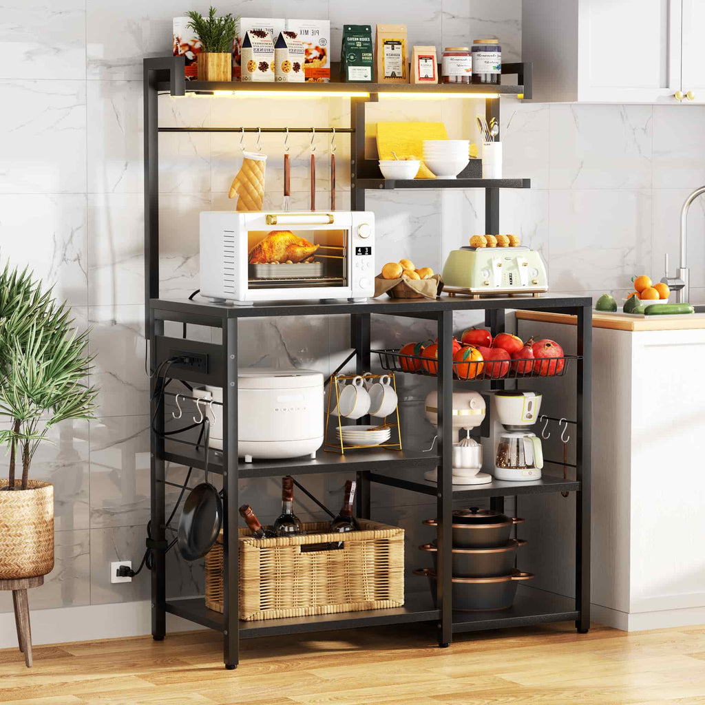 Bakers Rack with Power Outlet and LED Light