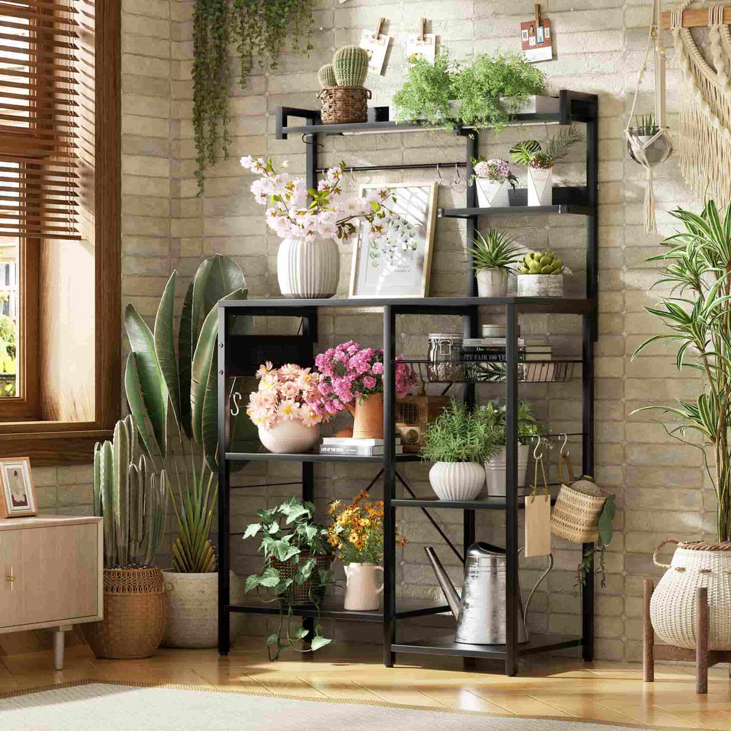 Bakers Rack with Power Outlet and LED Light