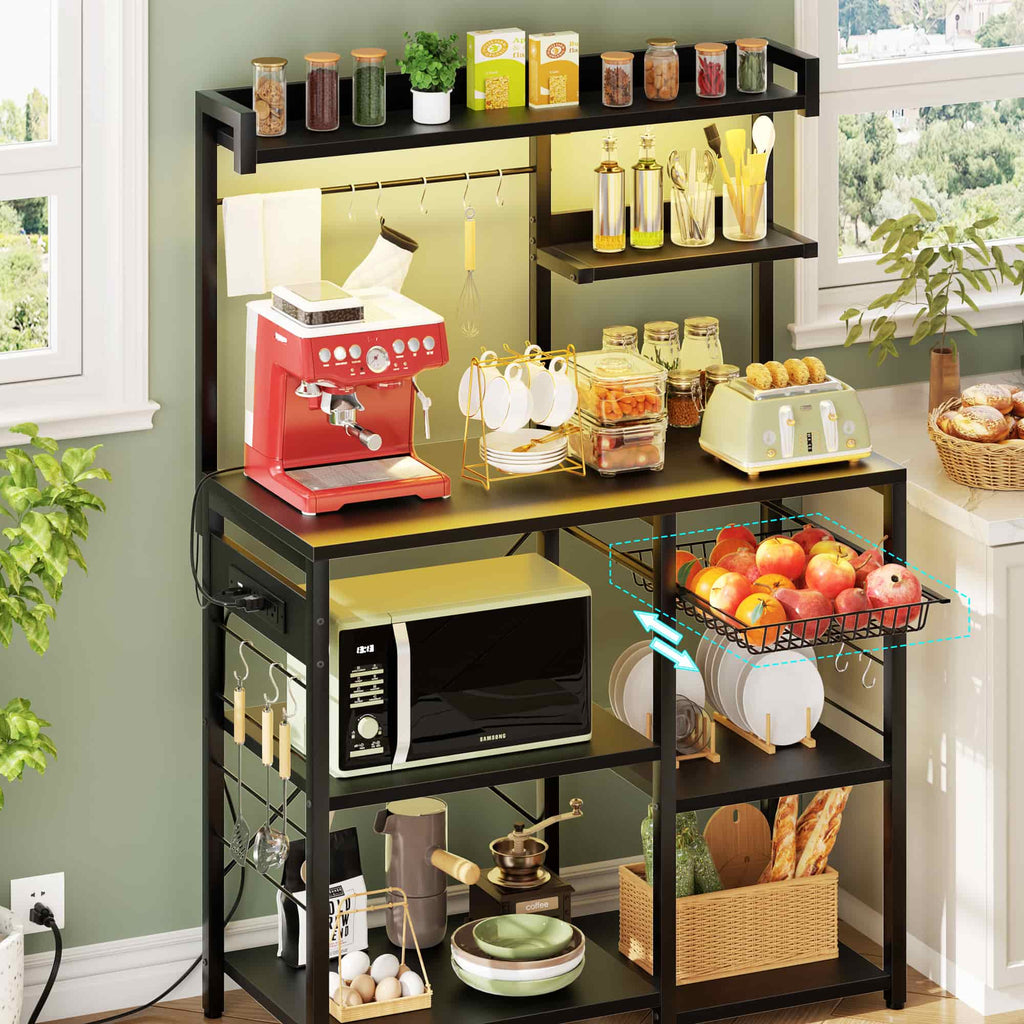 Bakers Rack with Power Outlet and LED Light