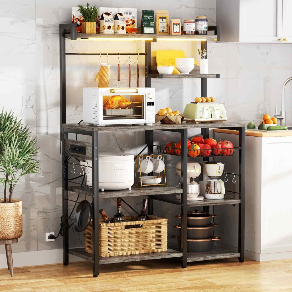 Bakers Rack with Power Outlet and LED Light