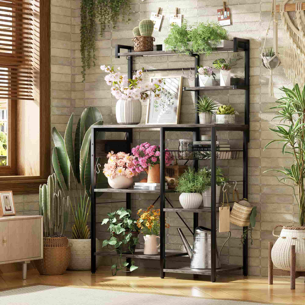 Bakers Rack with Power Outlet and LED Light