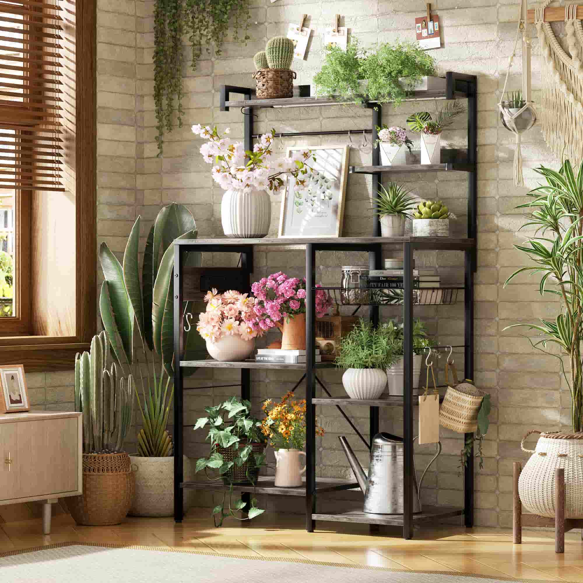 Bakers Rack with Power Outlet and LED Light