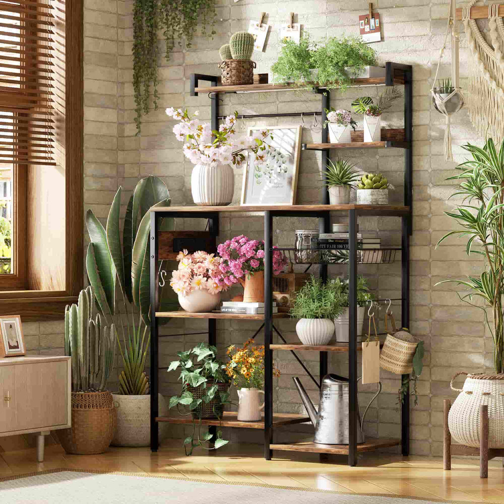 Bakers Rack with Power Outlet and LED Light