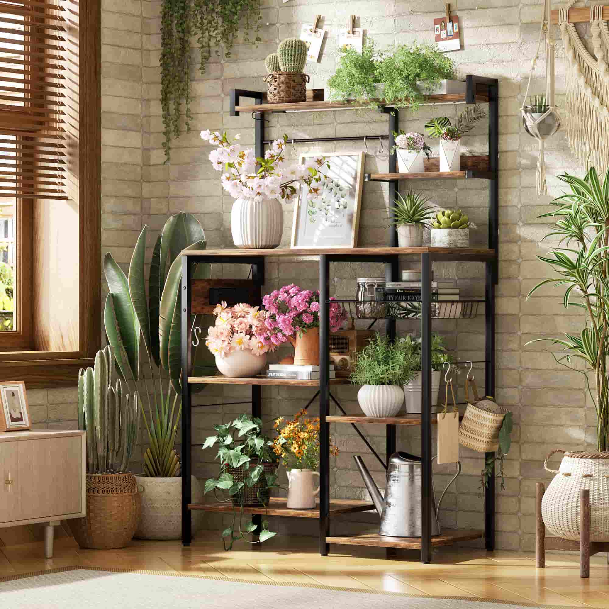 Bakers Rack with Power Outlet and LED Light