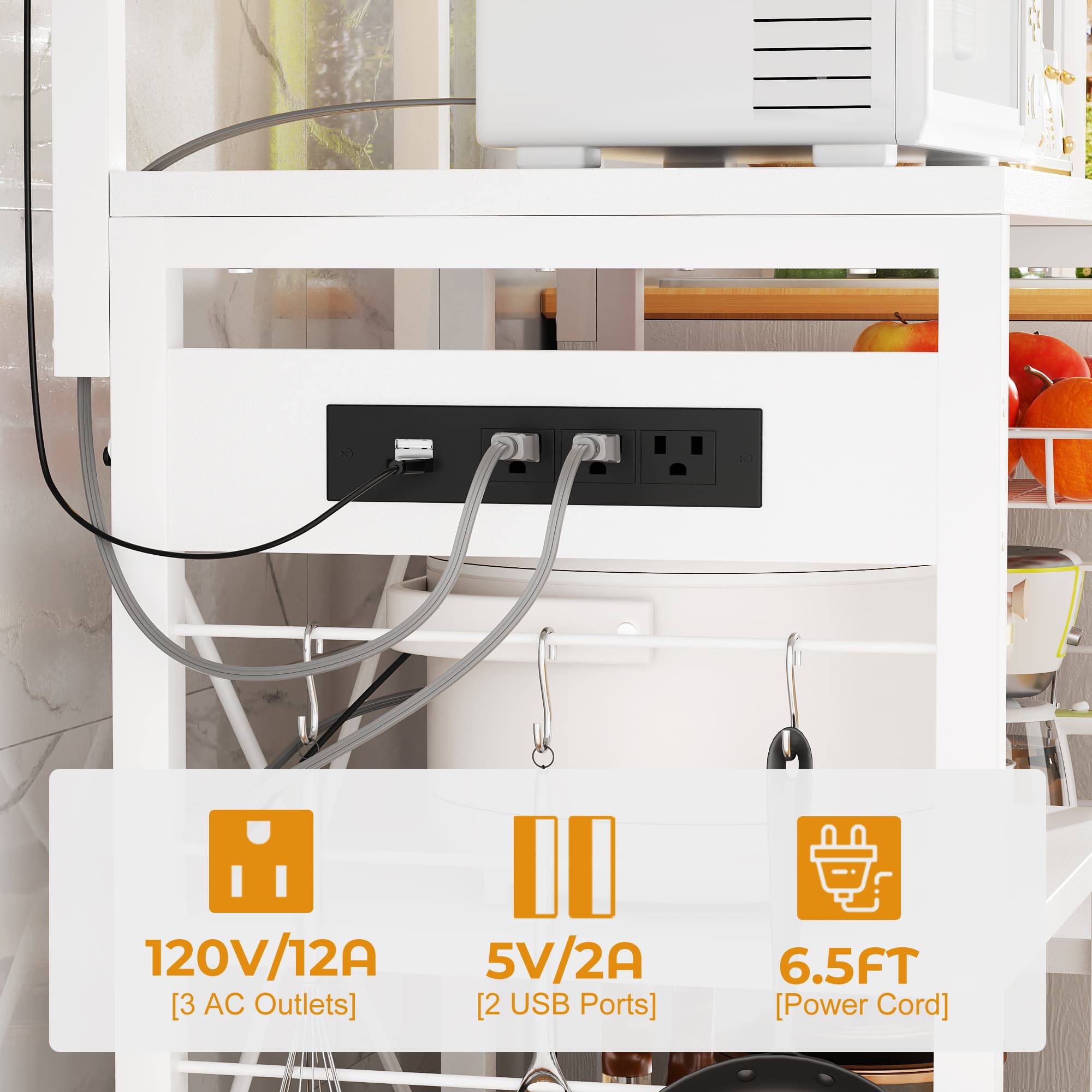 Bakers Rack with Power Outlet and LED Light