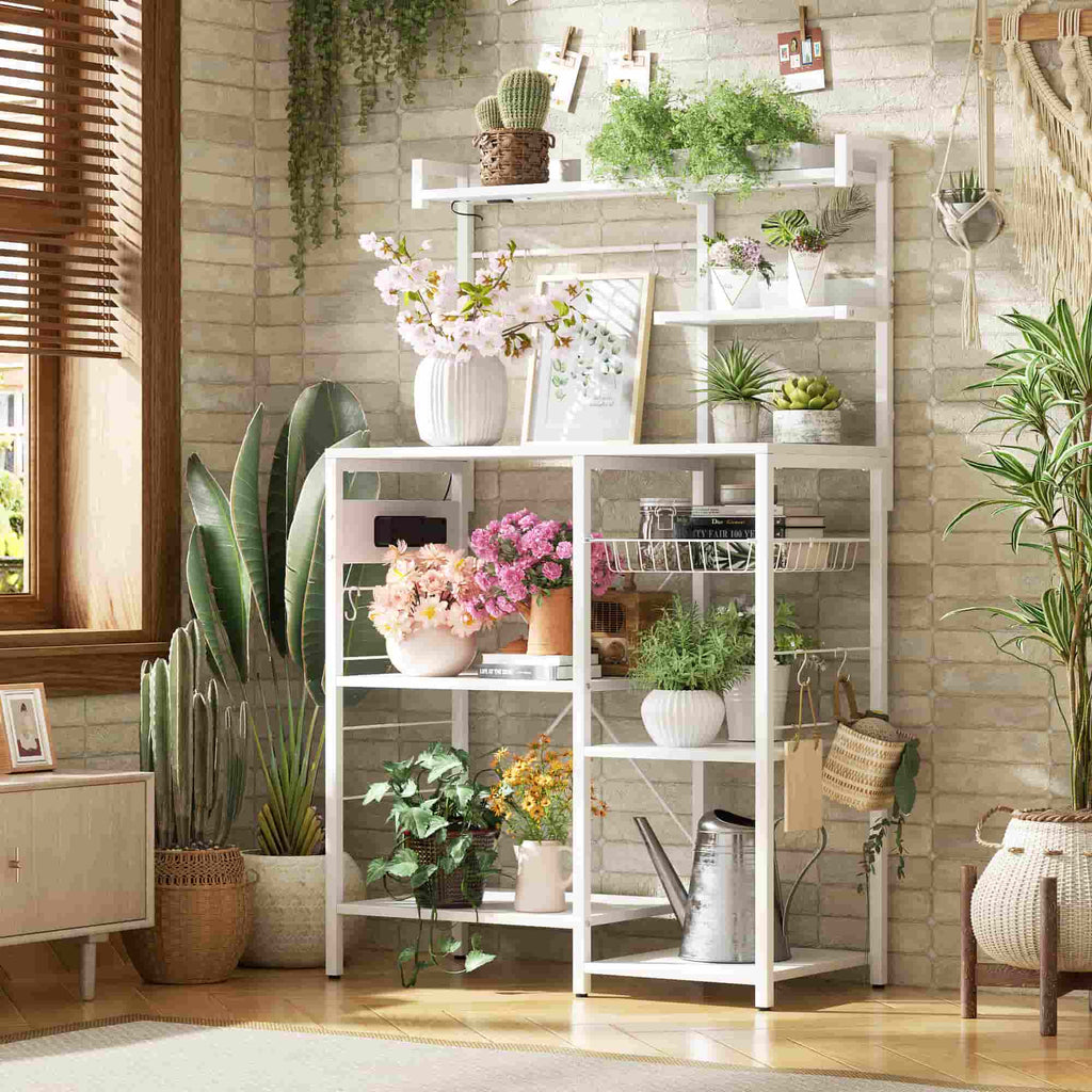 Bakers Rack with Power Outlet and LED Light