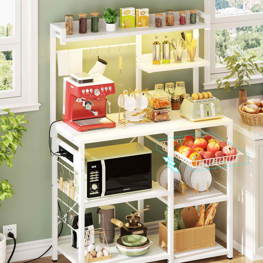 Bakers Rack with Power Outlet and LED Light