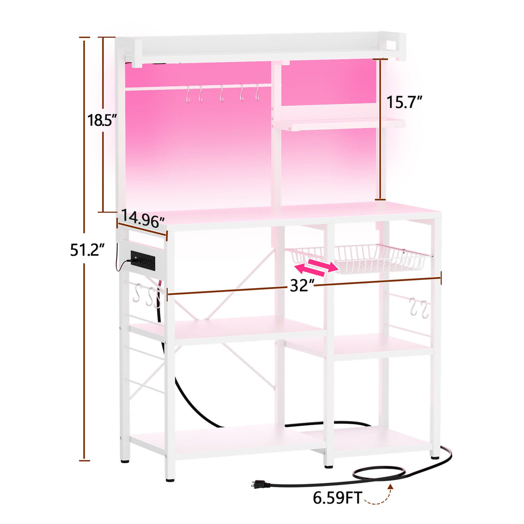 Bakers Rack with Power Outlet and LED Light