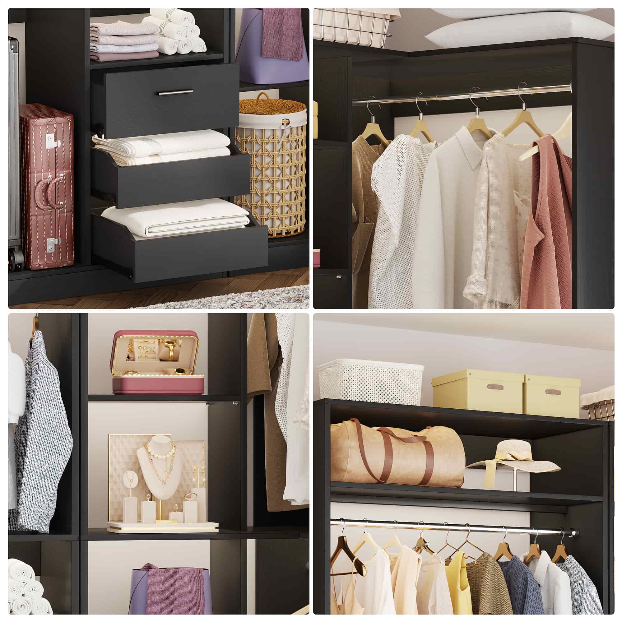 72'' Closet System with 6 Drawers and 4 Hanging Rods