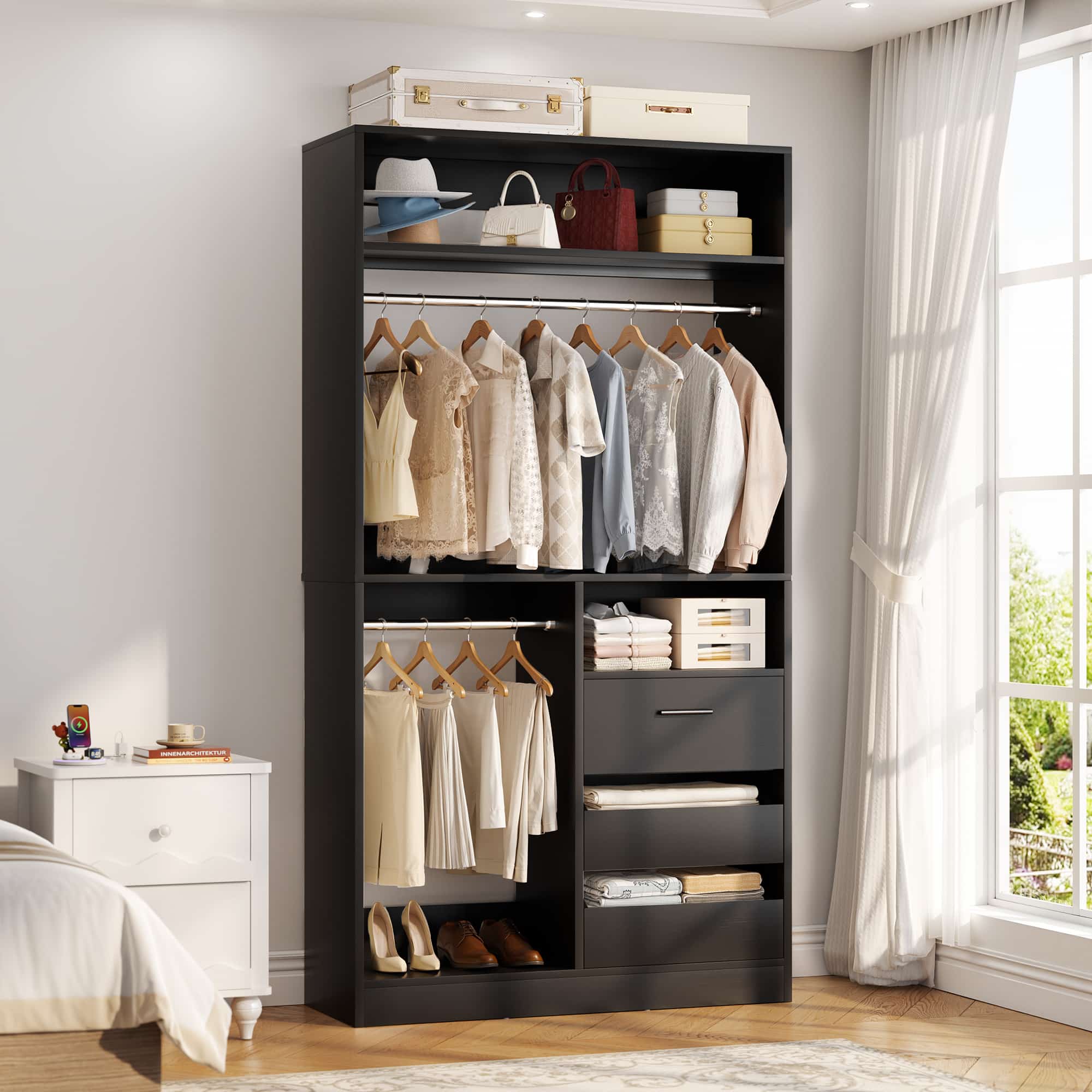 108'' Walk-in Closet System with 9 Drawers & 6 Hanging Rods